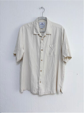 Men's 28 PALMS Casual Button Down Shirt XL Cream Silk
